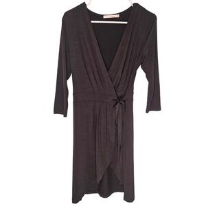 Have Black V-Neck Wrap Dress with 3/4 Sleeves and Tie Waist Size S Minimalist